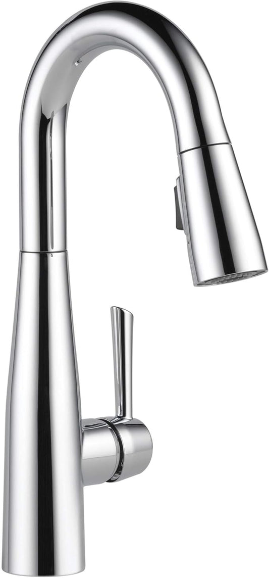 Delta Essa Chrome Bar Sink Faucet with Pull Down Sprayer, Modern Single Hole Prep Sink Faucet, Single Handle, Chrome 9913-DST