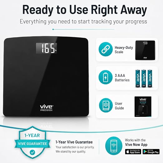 Vive Smart Body Weight Scale (550lbs Capacity) - Heavy Duty Bariatric Digital Scale for BMI - Plus Size, Large Display - Bathroom Device for Health Extra Wide Base & Smartphone Connectivity