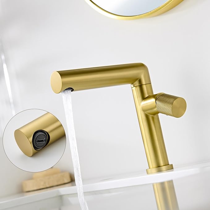 BiaoTeng One Hole Bathroom Faucet White with 360° Swivel Hot and Cold Brass Bathroom Faucet 1 Hole Single Handle