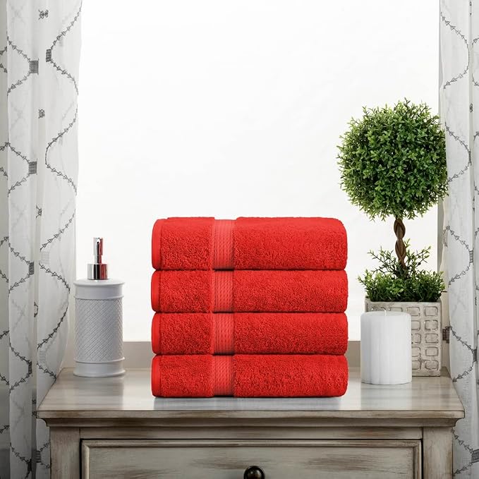 SUPERIOR Egyptian Cotton Plush & Absorbent, Hand Towel Set of 4, Red | Quick Dry, Soft Luxury Towel Set, Bath Essentials for Bathroom, Guest Bath, Spa, 4 Piece Set, Madeline Towels