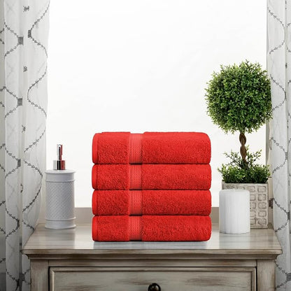 SUPERIOR Egyptian Cotton Plush & Absorbent, Hand Towel Set of 4, Red | Quick Dry, Soft Luxury Towel Set, Bath Essentials for Bathroom, Guest Bath, Spa, 4 Piece Set, Madeline Towels