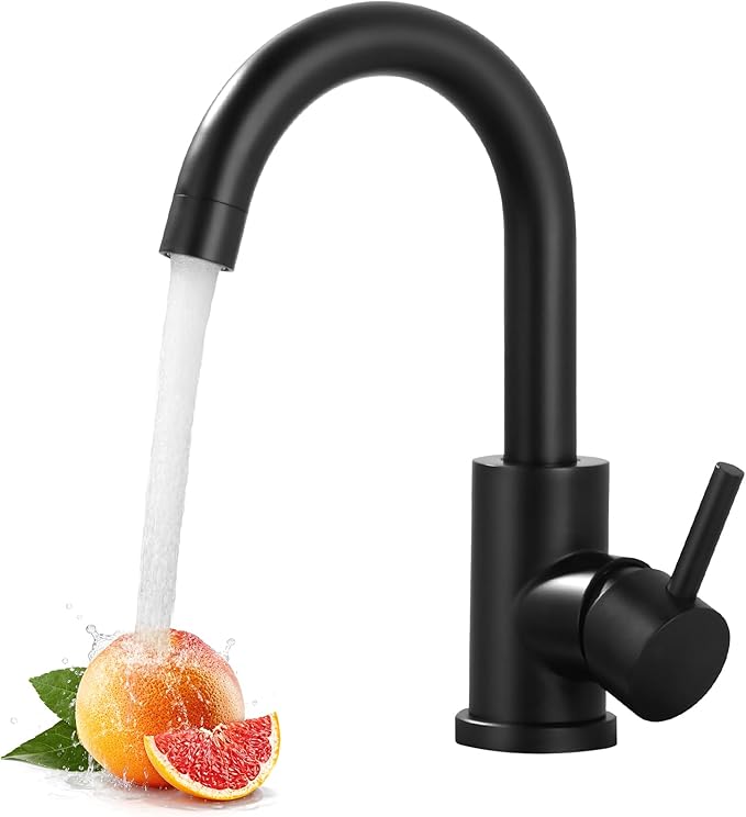 Modern Bar Sink Faucet, Single Handle Bathroom Kitchen Sink Faucet, 1 Hole Wet Bar Sink Faucet with 360°Swivel Spout for bar RV Laundry Farmhouse, Matte Black