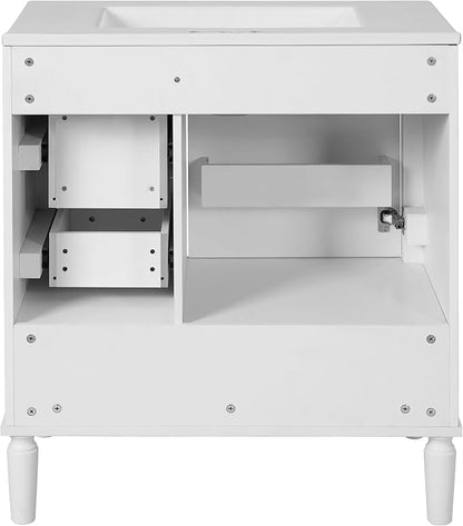 30" Bathroom Vanity with Sink,Free Standing Single Basin Vanity Set w/ 3 Drawers & Soft Closing Door,Solid Wood Frame,Metal Handles,Modern Storage Cabinet for Small Space,White