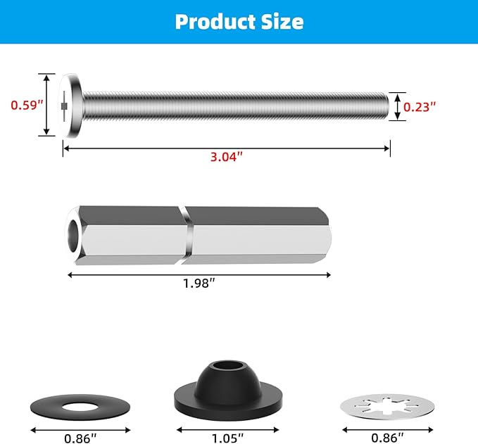 Hibbent 2 PCS Universal Toilet Seat Bolts Kit, Heavy Duty Stainless Steel Toilet Bolts with Extra Long Downlock Nuts Rubber Washers Gaskets, Easy to Install -Bathroom Toilet Repair Screw