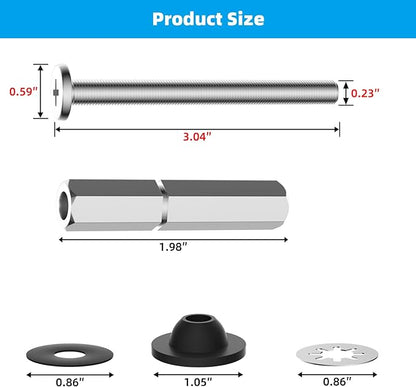 Hibbent 2 PCS Universal Toilet Seat Bolts Kit, Heavy Duty Stainless Steel Toilet Bolts with Extra Long Downlock Nuts Rubber Washers Gaskets, Easy to Install -Bathroom Toilet Repair Screw