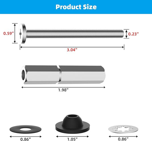 Hibbent 2 PCS Universal Toilet Seat Bolts Kit, Heavy Duty Stainless Steel Toilet Bolts with Extra Long Downlock Nuts Rubber Washers Gaskets, Easy to Install -Bathroom Toilet Repair Screw