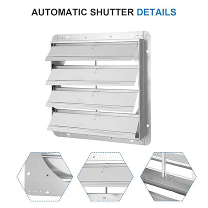 Simple Deluxe 18-Inch Square Aluminum Automatic Gravity Shutter Louver Vent, Silver