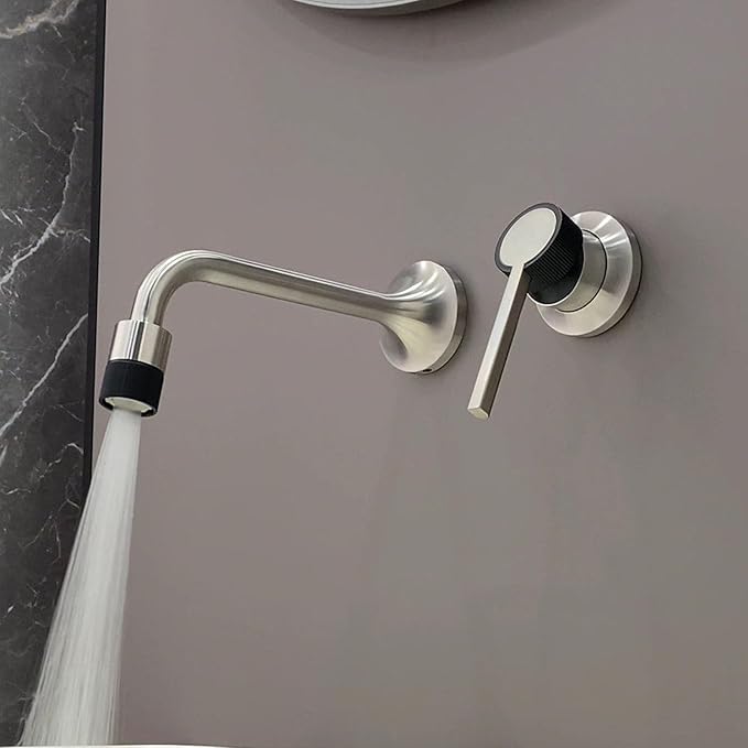 BiaoTeng Concealed Wall Mounted Faucet Bathroom Brass 2 Functions Hot and Cold Bathroom Vanity for Wall Mount Faucet Brushed Nickel