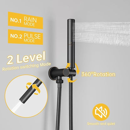 BESy Shower System with 10 Inch Round Rain Shower Head and Handheld Wall Mounted, High Pressure Rainfall Shower Faucet Fixture Combo Set with 2 in 1 Handheld Showerhead for Bathroom, Bronze