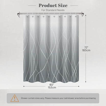 Striped Shower Curtain for Bathroom, Ombre Grey, 60" W x 72" L | with Hooks, Modern Hotel Style, Water Repellent, Washable, Weighted Hem