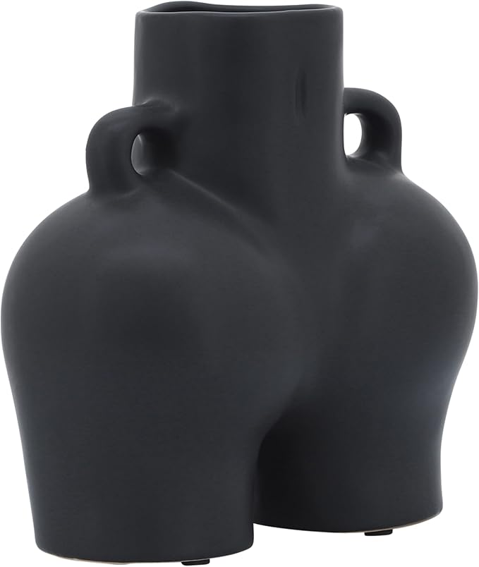 Decorative Half Body Ceramic Vase for Living Room Decor and Home Accents - Perfect for House and Table Decor Displays - Modern Flower Vase for Room, Bedroom, or Office Decor - 8", Black