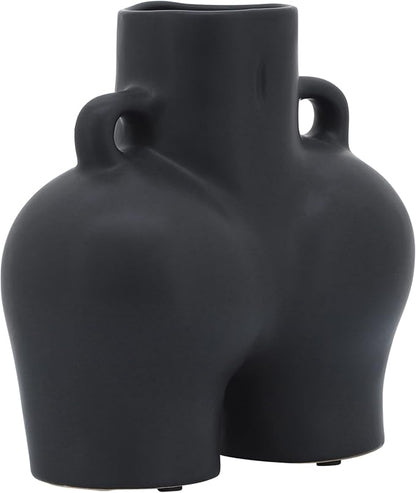Decorative Half Body Ceramic Vase for Living Room Decor and Home Accents - Perfect for House and Table Decor Displays - Modern Flower Vase for Room, Bedroom, or Office Decor - 8", Black