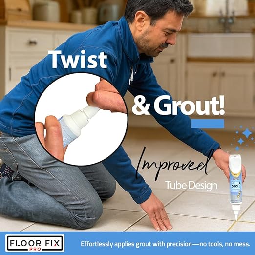 Floor-Fix Pro - Twist & Grout Repair Kit - Premixed & Waterproof Fast Tile Grout Reviver - Bathroom, Shower, Kitchen (Beige, 8.8 Fl Oz)