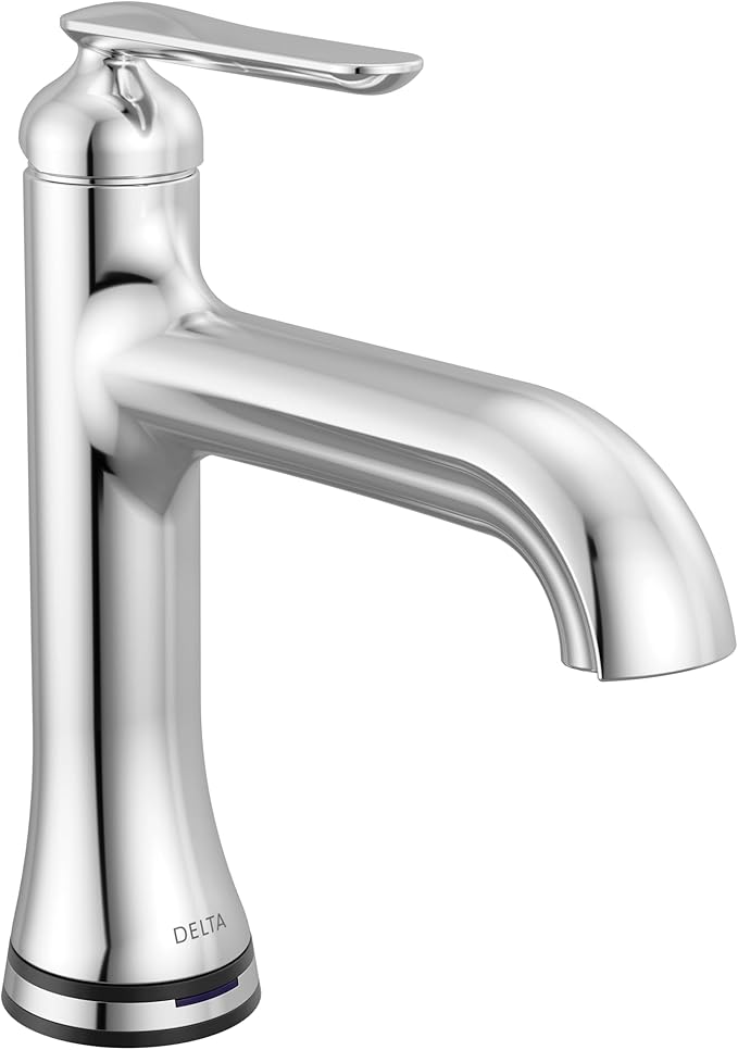Delta Bonacci Touchless Bathroom Faucet 1-Hole with Touch On Technology, Chome Single Hole Bathroom Sink Faucet, Metal Push-Pop Drain, Lumicoat Chrome 545T-PR-DST