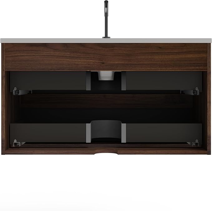 36'' Floating Bathroom Vanity with Sink Combo, Modern Bathroom Cabinet with 2-Soft Close & Large Storage Drawers, for Bath, Apartment, Hotel, Black and Walnut