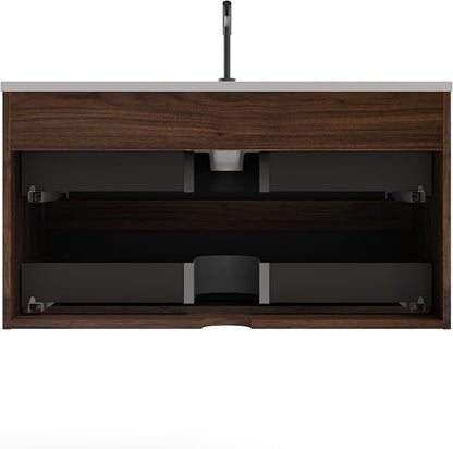 36'' Floating Bathroom Vanity with Sink Combo, Modern Bathroom Cabinet with 2-Soft Close & Large Storage Drawers, for Bath, Apartment, Hotel, Black and Walnut