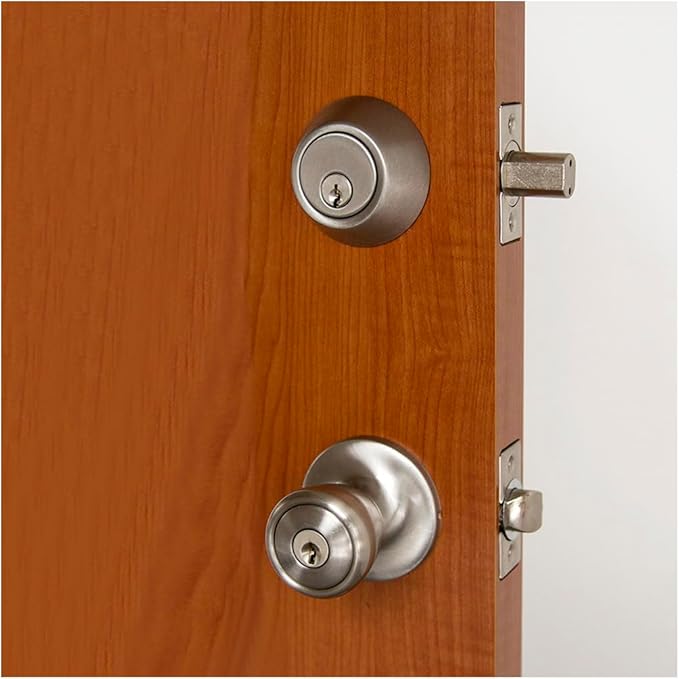 Design House 728683 Terrace 6-Way Universal Entry Door Knob and Single Cylinder Deadbolt Satin Nickel