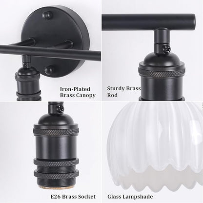 Bathroom Light Fixtures, 3-Light Black Vanity wall Light Over Mirror with White Tulip Glass Shade for Bedroom Living Room (Bulb Not Included)