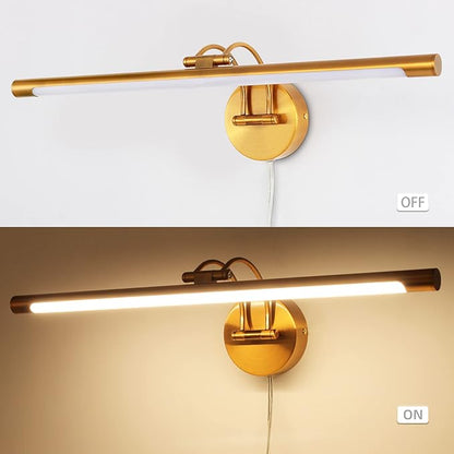 MantoLite 24'' Picture Lights for Wall,Vanity Lights for Bathroom,Plug-in or Hardwired,12W 3000K LED Modern Bathroom Lighting Fixtures Over Mirror and Wall Lights for Bedroom(Brass)
