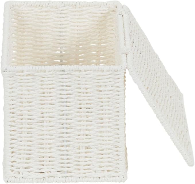 Household Essentials Small Handwoven Paper Rope Wicker Basket with Lid, White (Pack of 6)