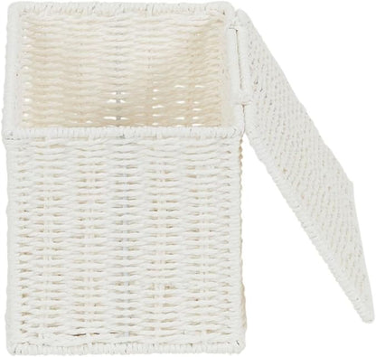 Household Essentials Small Handwoven Paper Rope Wicker Basket with Lid, White (Pack of 6)