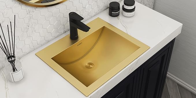 Ruvati 21 x 17 inch Brushed Gold Drop-in Topmount Bathroom Sink - Polished Brass Stainless Steel Bathroom Sink- RVH5110GG