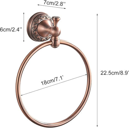 Red Copper Bath Towel Ring, Wall Mounted Black Bathroom Hardware Accessories, Pattern Carving Design