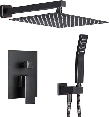 Rain Shower System 12 Inches Shower Combo Set Oil Rubbed Bronze Wall Mount Faucet Bathroom Faucets with Rainfall Shower Head and Hand Shower