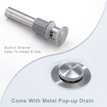 Ultimate Unicorn Waterfall Bathroom Sink Faucet Brushed Nickel, Two Handles Bathroom Faucet with Metal Pop up Sink Drain Stopper, Two Or 3 Holes Bathroom Basin Mixer Tap with Deck Mount Plate