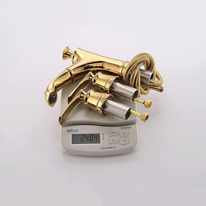 Pull Down Bathroom Faucet 3 Hole Gold Double Handle Hot and Cold Restroom Faucet 3 Holes,Gold