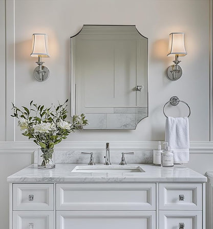 Brushed Nickel Scalloped Bathroom Mirror 22x30 Inch | Anti-Rust Stainless Steel Thin Frame, Scalloped Edges Design, Hangs Horizontally or Vertically, Ideal for Bathroom Remodel