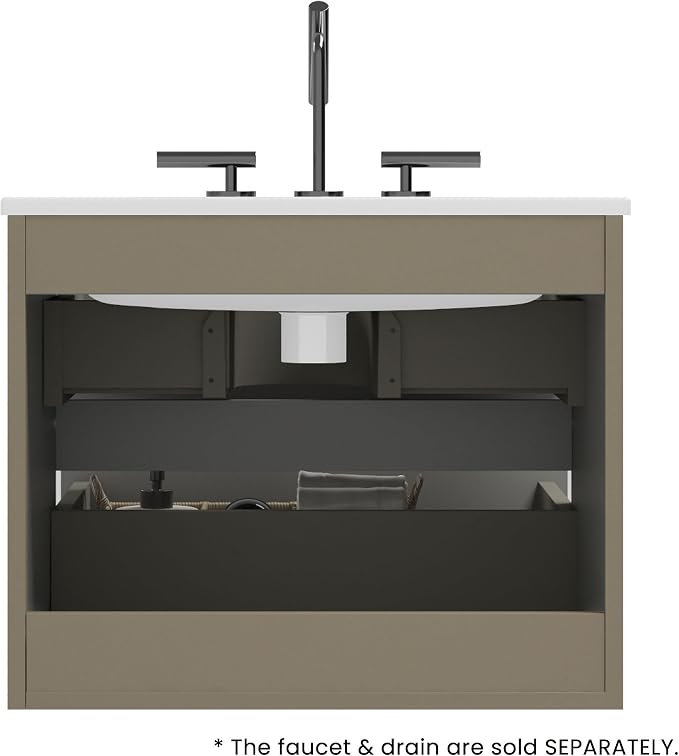 24" Bathroom Vanity with Sink, Modern Floating Vanity with Double Soft Closing Drawers, Large Storage for Small Space, Space Gray, Fully Assembled - Iris Collection