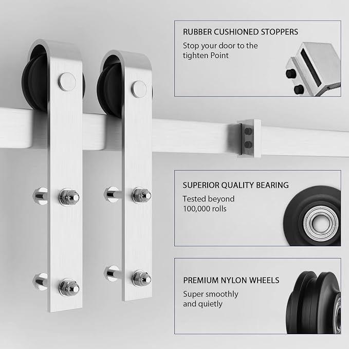 SMARTSTANDARD 42" x 84" White Sliding Barn Door with 7FT Silver Hardware | Pre-Drilled Ready to Assemble, Waterproof PVC Coating, H-Frame