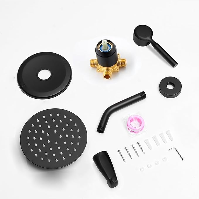 Tub Shower Faucet Set Valve Included with 8-Inch Rain Shower Head and Tub Spout Single-Handle Tub and Shower Trim Kit Matte Black