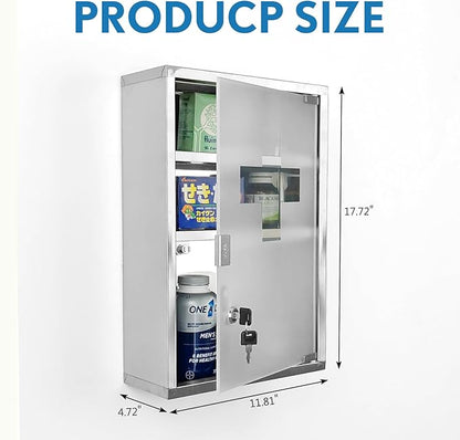 Locking Stainless Steel Medicine Cabinet, 3 Tier Wall Mounted Storage Cabinet, Durable Stainless Steel, Surface or Flush Mount, Ideal for Home, Office or First Aid, 11.8 * 4.7 * 17.7