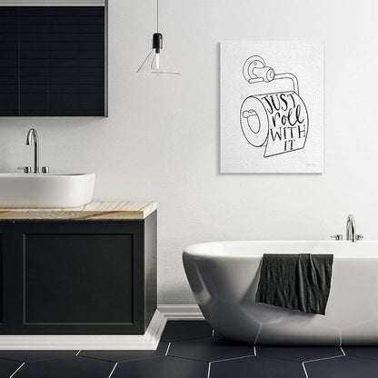 Bathroom Humor Comic Phrase, 30 x 40 Inch Canvas Wall Art | Stupell Industries · By Becky Thorns · Ready to hang · Fun gift for bath and laundry spaces · Made in USA