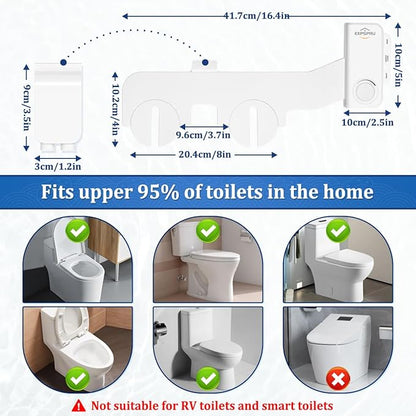 Bidet Attachment for Toilet, Non-Electric Ultra-Slim Bidet Toilet Seat Adjustable Water Pressure with Self-Cleaning Dual Nozzle (Frontal & Rear Wash), White