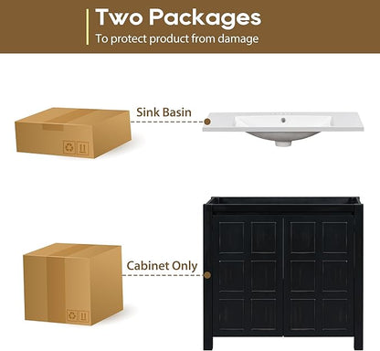 Favfurish 36" Bathroom Vanity w/Sinks,Free Standing Singe Basin Vanity Set w/Adjustable Shelf & Soft Close Doors,Solid Wood Frame Storage Cabinet for Bathroom,Retro Espresso