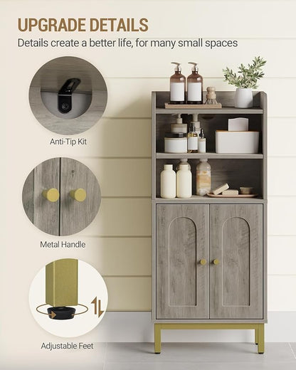 Hzuaneri Bathroom Storage Cabinet, Small Floor Cabinet with 2 Door | Toilet Paper Cabinets, Bathroom Organizer with Adjustable Shelf, for Small Spaces, Greige, Arch Door,7.1" Dx14.6 Wx32.7 H