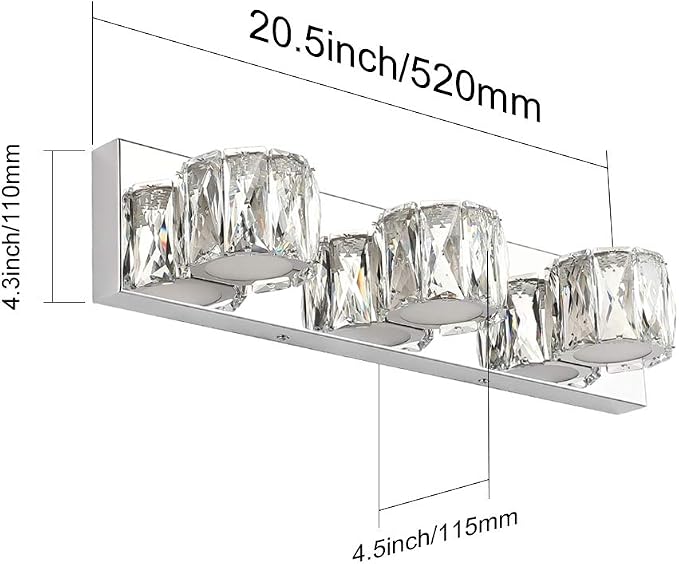 Aipsun 3 Lights Crystal Vanity Lights Over Mirror Modern LED Vanity Lights for Bathroom Vanity Lighting Fixtures(White Lights)