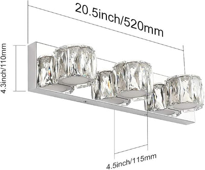 Aipsun 3 Lights Crystal Vanity Lights Over Mirror Modern LED Vanity Lights for Bathroom Vanity Lighting Fixtures(White Lights)