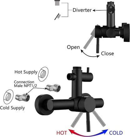 Shower Faucet - Shower Faucets Sets Complete, Shower System - Outdoor Shower Kit/Outdoor Shower Enclosure/Outdoor Shower Fixtures W/ SS304 Shower Head with Handheld High Pressure, Matte Black
