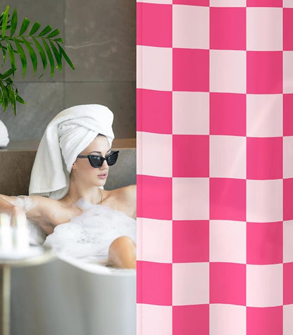 Shower Curtain for Bathroom Stall Boho Modern Cute Aesthetic Decorative Girly Waterproof Unique Checkered Plaid Girls Chic Print Design Teen Pretty Women Cortinas de Baño Bathtub 72 x72 Inch