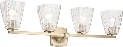 Kichler Marant 33.25" 4-Light Vanity Light with Clear Water Glass in Champagne Bronze, for Bathroom, Powder Room, Over a Mirror, (33.25" W x 9.5" H), 55217CPZWTR