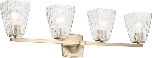 Kichler Marant 33.25" 4-Light Vanity Light with Clear Water Glass in Champagne Bronze, for Bathroom, Powder Room, Over a Mirror, (33.25" W x 9.5" H), 55217CPZWTR