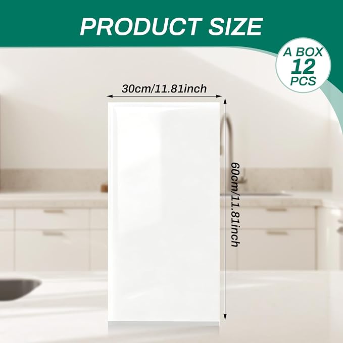 Peel and Stick Backsplash Tiles, 12 pcs 23.6” x 11.8” White Wall Panels | Marble Look Tiles, Renter Friendly Waterproof Self Adhesive Panels for Kitchen Bathroom (Not Real Tile, Not for Floor)