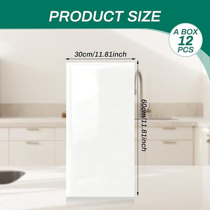 Peel and Stick Backsplash Tiles, 12 pcs 23.6” x 11.8” White Wall Panels | Marble Look Tiles, Renter Friendly Waterproof Self Adhesive Panels for Kitchen Bathroom (Not Real Tile, Not for Floor)