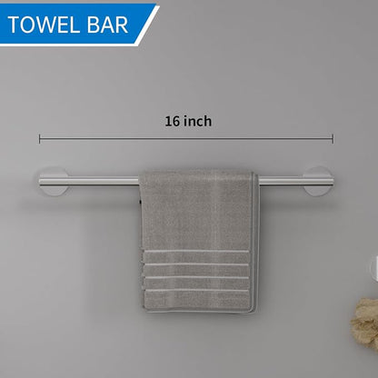 Brushed Bathroom Hardware Set, 5 Pieces Bathroom Accessories Set,Stainless Steel 16 Inch Bath Towel Bar Set Wall Mounted,Robe Towel Hooks, Toilet Paper Holder,Towel Racks for Bathroom SP-60008-2