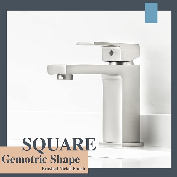 Single Hole Bathroom Faucet, 1-Handle Bathroom Sink Faucet with Pop-Up Drain, Stainless Steel Brushed Nickel for Modern Bath/Vanity