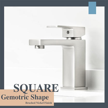 Single Hole Bathroom Faucet, 1-Handle Bathroom Sink Faucet with Pop-Up Drain, Stainless Steel Brushed Nickel for Modern Bath/Vanity